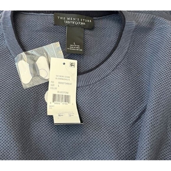 Mens Large Blue Waffle Weave Knit Shirt Long Sleeve Pullover The Mens Store NWT - Picture 3 of 3